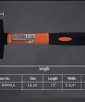 16 Oz Rubber Mallet Hammer With Fiberglass Handle And Shock Absorption Soft Blow Hammer For Flooring Tent Stakes Woodworking Camping And DIY Projects Ergonomic Non Slip Grip with measurement details