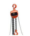 Heavy Duty 1 Ton Manual Chain Hoist With G80 Lifting Gear And 3 Meter Height For Tough Construction Sites Plus Rigging Works, orange body and chain.