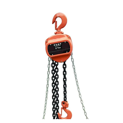 Heavy Duty 1 Ton Manual Chain Hoist With G80 Lifting Gear And 3 Meter Height For Tough Construction Sites Plus Rigging Works, orange body and chain.