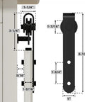 Diagram of Ultra Compact 2ft Sliding Barn Door Hardware Kit with measurements, featuring black powder-coated rail and rollers.