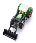 Fendt 1050 Vario Tractor With Front Loader Toy shown from above, showcasing movable front loader, green/black design, removable cab.