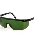 Laser Safety Glasses For IPL 200 To 2000 Nm Eye Protection For Laser Hair Removal And Engraving UV400 Blocking OD4 Plus Fifteen Percent Visible Light Transmission Broad Spectrum Shield PC Material Comfy Fit Green Lens.