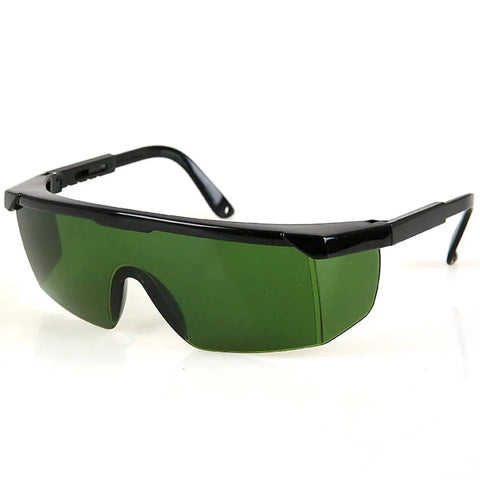 Laser Safety Glasses For IPL 200 To 2000 Nm Eye Protection For Laser Hair Removal And Engraving UV400 Blocking OD4 Plus Fifteen Percent Visible Light Transmission Broad Spectrum Shield PC Material Comfy Fit Green Lens.