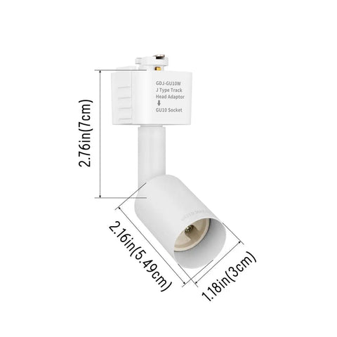 J Type Track Lighting Head To GU10 Base Adapter Lights Pack Of 12, White Finish, Direction Adjustable, dimensions shown