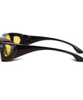 Pro-Level Safety Glasses With Side Shields Scratch And Fog Resistant Clear Lenses, black frame, side view, ideal for outdoor activities.