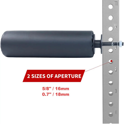Single Leg Squat Roller For Power Rack And Squat Rack Attachments, showing foam diameter 4.3 inch, fits 5/8 inch aperture