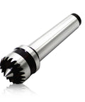 MT2 wood lathe drive center with serrated crown tip on a silver metal shaft