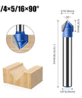 Get Your 6mm Carbide Tipped V Groove Router Bit For Smooth Cuts In Wood And Acrylic With Anti Kickback Safety Design Perfect For Solid Hardened Steel End Milling Projects, showing a 1/4" bit cutting a groove in wood.