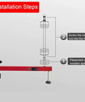 Installation steps for Semi Automatic Electric Stretch Film Dispenser including placement of wooden spacers and screwing winding rod.