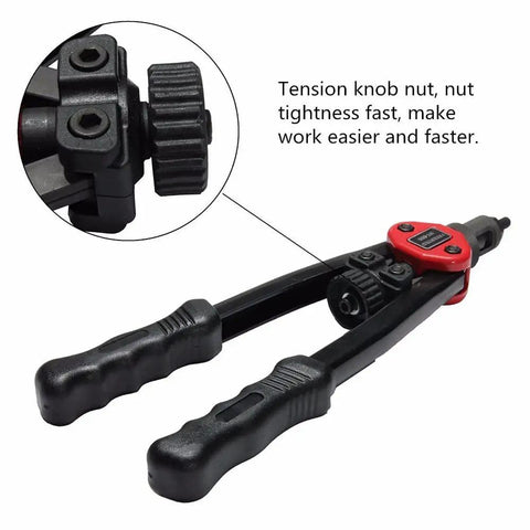 Close-up of Rivet Nut Gun Kit 1510 Pcs Hand Rivet Nut Tool showing tension knob and handle design.