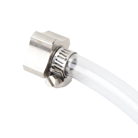 Quick Twist Oil Drain Valve With Hose Stainless Steel Makes Changing Engine Oil A Total Slam Dunk By Keeping Hands Clean And Mess Free With Leak Proof Sealing System That Stops Drips Dead In Their Tracks So You Can Work Smarter Not Harder. stainless steel valve with clear hose and clamp for oil drain service