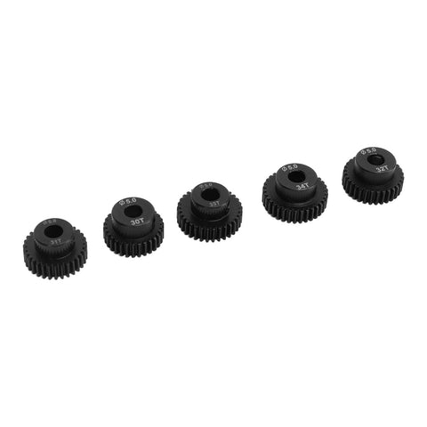 Five Piece RC Pinion Gear Set For 1 To 10 Scale Cars, 48DP 5.0mm Pinions In 30T 31T 32T 33T 34T, High Hardness CrMo Alloy Steel