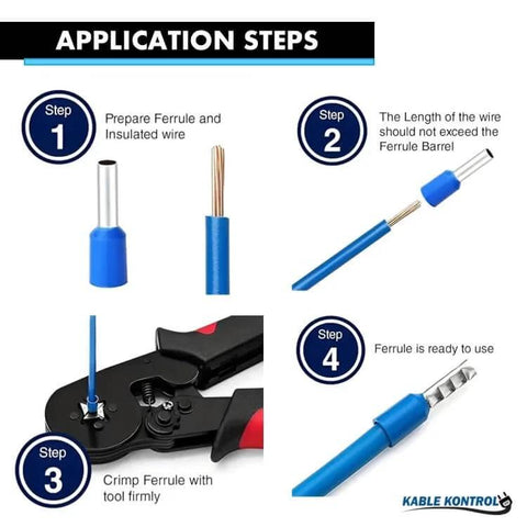 Application steps for using UL Listed Wire Ferrules And Crimp Terminals, 500 Pcs Pack For AWG 12 And 4 Mm2 Cables