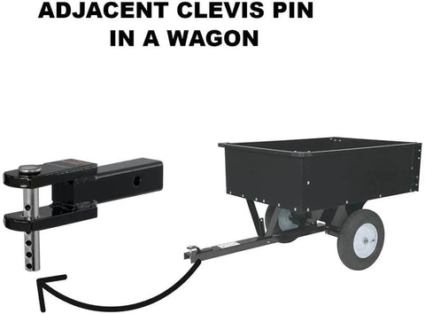 Rugged Adjustable Clevis Pin 3/8 x 2 Inch Zinc Coated Steel With 8 Holes And R Clip connecting a trailer to a wagon