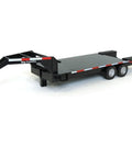 Flatbed Trailer With Gooseneck Hitch For Farm Toys And Toy Trucks, One To Twenty Scale Hauler With Back Ramps shown in black plastic