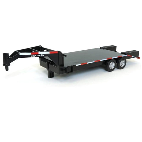 Flatbed Trailer With Gooseneck Hitch For Farm Toys And Toy Trucks, One To Twenty Scale Hauler With Back Ramps shown in black plastic