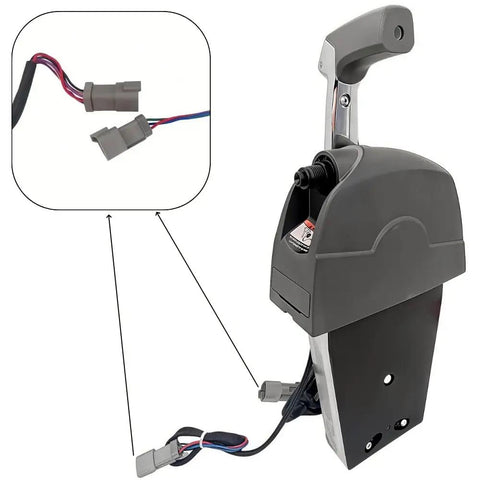 Top Mount Throttle Control Box 5006182 for Outboard Motors, side view with durable cable and connector detail, one-hand operation