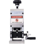 Lmaoss Manual Wire Stripper Machine Drill Powered Hand Crank Copper Cable Peeler showing adjustable aluminum alloy design with warning label.