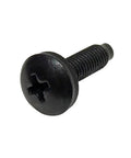 Heavy Duty 10-32 Rack Screws Bulk Pack Of 50 Pilot Point Server Mounts With Durable Plastic Washers Black Oxide Wax Finish Hardened Steel USA Made close-up view.