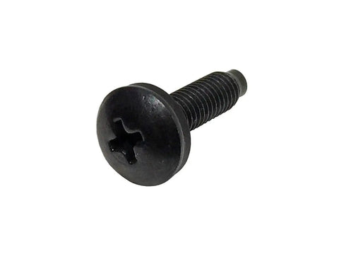 Heavy Duty 10-32 Rack Screws Bulk Pack Of 50 Pilot Point Server Mounts With Durable Plastic Washers Black Oxide Wax Finish Hardened Steel USA Made close-up view.