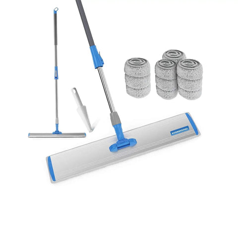 Heavy Duty 24 Inch Microfiber Flat Floor Mop With Adjustable Handle And 4 Washable Mop Cloths, Extendable Stainless Steel Pole, Clean Floors Like A Boss On Hardwood, Tile, And Concrete Without Bending
