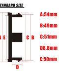 Standard size diagram showing dimensions A:54mm, B:49mm, C:51mm, D:8.8mm, E:50mm in a clear layout.