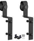 Bypass Barn Door Hardware Kit With Heavy Duty Roller Anti Jumper Floor Guide Stopper And Accessories shown in black steel