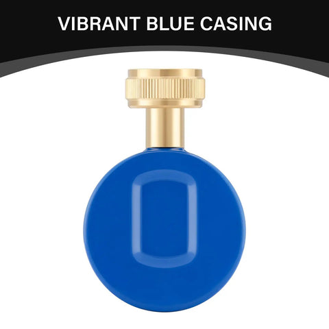 Blue Steel 2-1/2 Inch Water Pressure Gauge 0-200 PSI With 3/4 Inch Hose Thread, hose bib, vibrant blue casing close-up