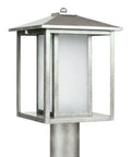 Transitional One Light Outdoor Post Lantern From Hunnington Collection in weathered pewter finish showing classic square design.