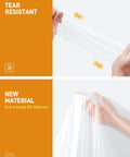 Hands stretching clear PE material showing durability for Disposable Clear Rain Ponchos Pack Of 4 For Rainy Day Protection Lightweight And Durable Individually Packaged For Convenience And Sharing On The Go For Travel And Events