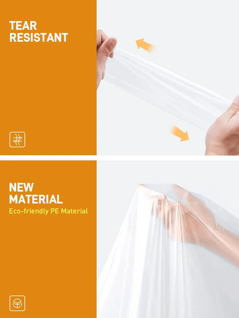 Hands stretching clear PE material showing durability for Disposable Clear Rain Ponchos Pack Of 4 For Rainy Day Protection Lightweight And Durable Individually Packaged For Convenience And Sharing On The Go For Travel And Events