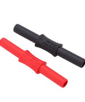 Banana coupler pair, 4mm female-to-female insulated connectors with red and black PVC sleeves