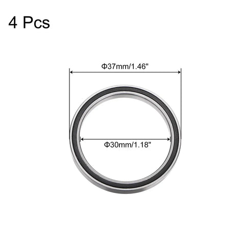 6706-2RS Deep Groove Ball Bearings, 4 Pack, 30x37x4mm Double Rubber Sealed with size measurements