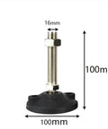 Four Adjustable Leveling Feet For Workbenches And Tables, 16mm Thread, 100mm Bottom, Nylon Foot Cups With Steel Bolts, Easy Floor Grip, Non Marking And Scratch Resistant, Ideal For Cabinets, Benches, Shelving And Heavy Duty Garages. One foot with 16mm thread and 100mm base.