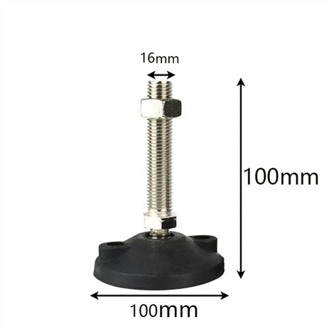 Four Adjustable Leveling Feet For Workbenches And Tables, 16mm Thread, 100mm Bottom, Nylon Foot Cups With Steel Bolts, Easy Floor Grip, Non Marking And Scratch Resistant, Ideal For Cabinets, Benches, Shelving And Heavy Duty Garages. One foot with 16mm thread and 100mm base.