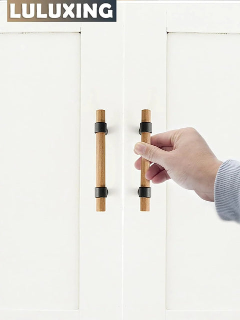 Adjustable Wood Cabinet Hardware Handles Pack Of 6 Unfinished DIY Pulls installed on white cabinet doors