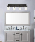 Dope 4 Light Oil Rubbed Bronze Bathroom Vanity Light Wall Sconce With Clear Glass Shades over bathroom mirror