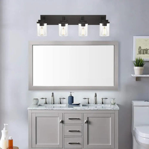 Dope 4 Light Oil Rubbed Bronze Bathroom Vanity Light Wall Sconce With Clear Glass Shades over bathroom mirror