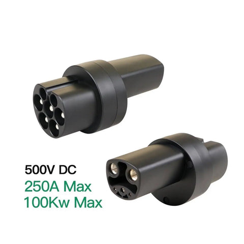 Tesla To Type 2 Adapter Nacs Electric Vehicle Charger Converter solid black charging connector with ports for fast EV charging.