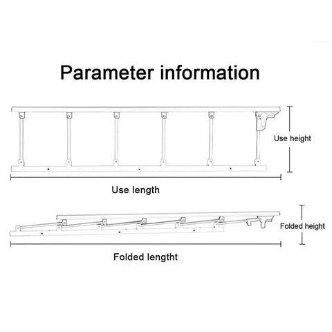 Diagram showing dimensions of Sturdy Bed Assist Rail For Seniors One Hand Folding Bed Guard With Anti Touch Button