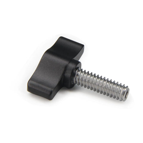 Straight Up Tough Four Pack 1/4x3/4 Inch Thumb Screws With Smooth Turning Matte Black Aluminum Knobs and stainless steel threads.