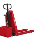 Heavy Duty Electric Scissor Pallet Jack 3300lb Capacity Walkie Truck With 45x27 Forks Auto Induction Lift side view in red