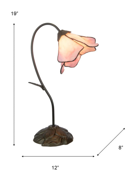 Poelking Table Lamp With Chocolate Bronze Finish And Art Glass Shade, 21 Inch Tall, 10 By 10 Base, Tiffany Style Lighting For Living Room Or Hallway, Uses One 25W E12 Bulb Not Included, Inline On Off Switch