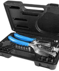 Hand Powered Hole Punch Tool Kit For Steel Sheet Metal With 1 1/2 Inch Throat Includes Die Set With 3/32, 1/8, And 5/32 Inch Holes in case