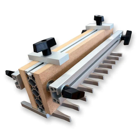 Top Shelf Dovetail Jig Kit For Woodworking Pros Featuring Preassembled Plates Router Bits And Locking Clamps Hella Tough Construction dead on alignment system with clamping mechanism.