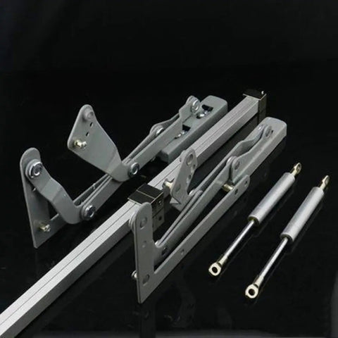 Vertical Swing Cabinet Door Hinge Kit For Upward Lift Systems showing metal parts and 250N springs for kitchen cabinets