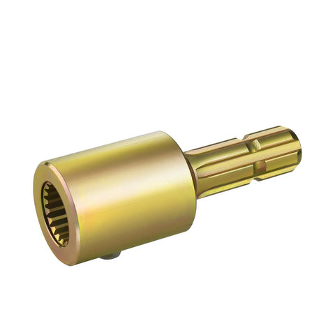 Heavy Duty Pto Extender Adapter For Tractor Shaft Extension Universal 1-3/4 To 1-3/8 Spline Male Coupler in golden finish.