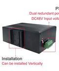 Industrial Gigabit 12 Port Network Switch with Eight PoE Ports and Four SFP Ports, 240W Power Budget, showing dual redundant power supply feature