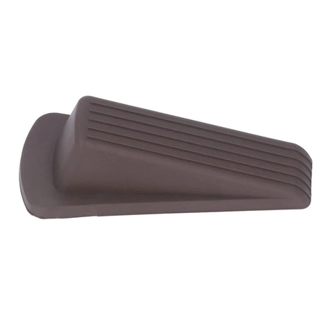 Single brown rubber door stop from 10 Pack TPR Wedge Door Stops for Home Office Durable No Punching Design Flexible Rubber for Carpet Tile Wood Floors Reduces Collision Noise and Ground Damage on Slick Surfaces.