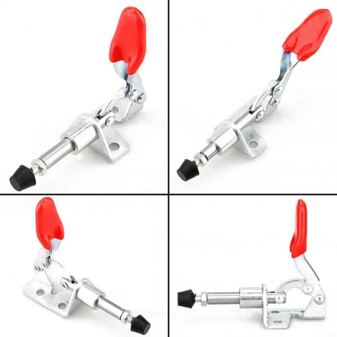 Four Pack Vertical Toggle Clamp Set With Red PVC Handle for Sheet Metal Welding and Electronic Assembly